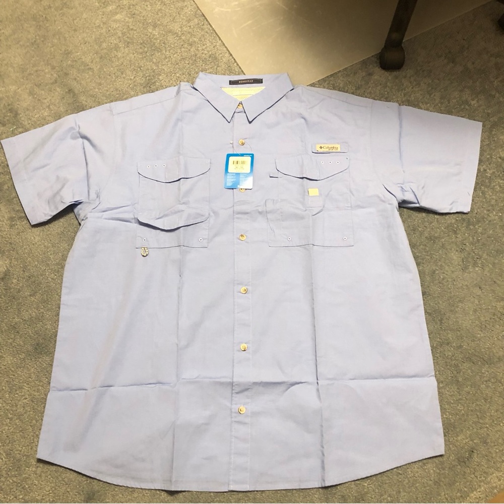 Columbia PFG Bonehead Men's XL Blue Fishing Button Up Short Sleeve Shirt NWT